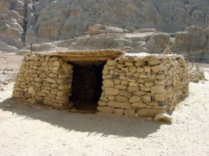 Reconstruction of Neolithic house in Beidha, Jordan