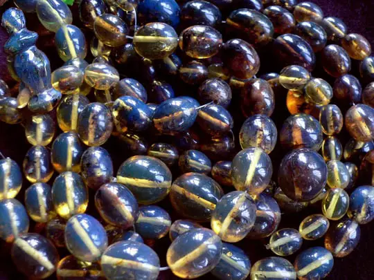 Beads from blue Dominican amber