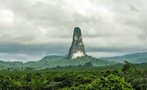 Pico Cão Grande rising above the rainforest, São Tomé and Príncipe