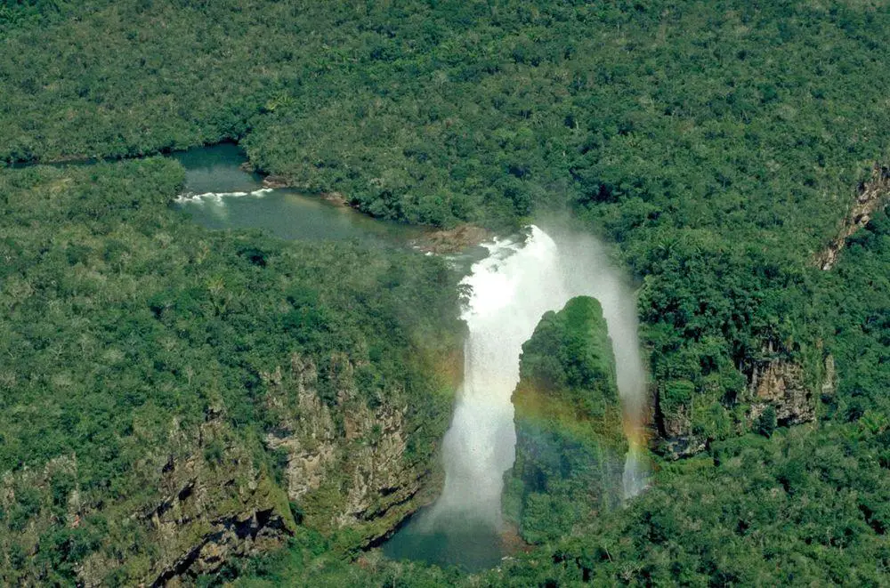 Arcoiris Falls with rainbow, Bolivia