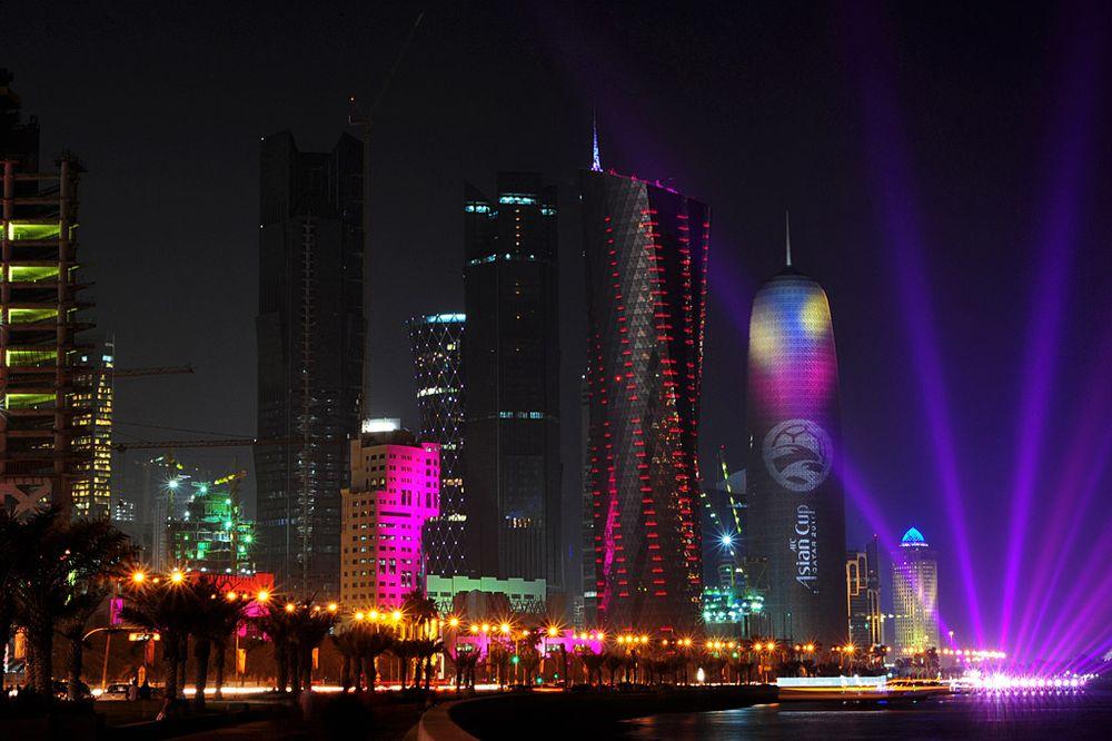 Skyscrapers of Doha at night, Qatar