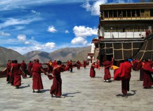Dance of monks in Drigung Monastery, Tibet