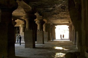 Inside the Great Cave, Elephanta Caves in India
