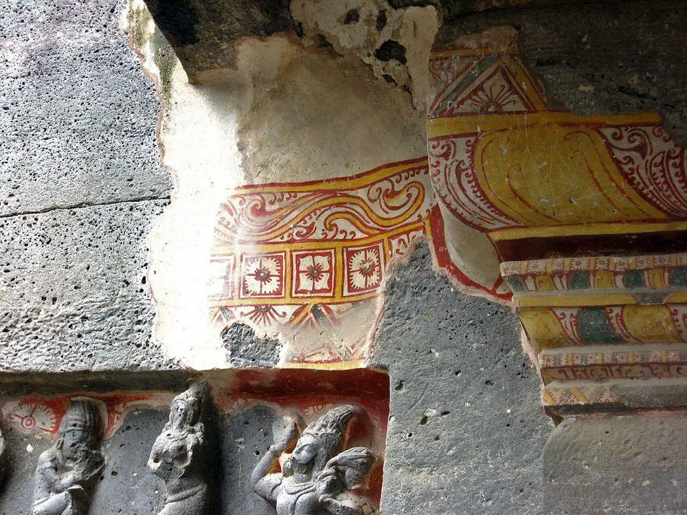 Ellora Caves, remnants of mural in Kailasanatha