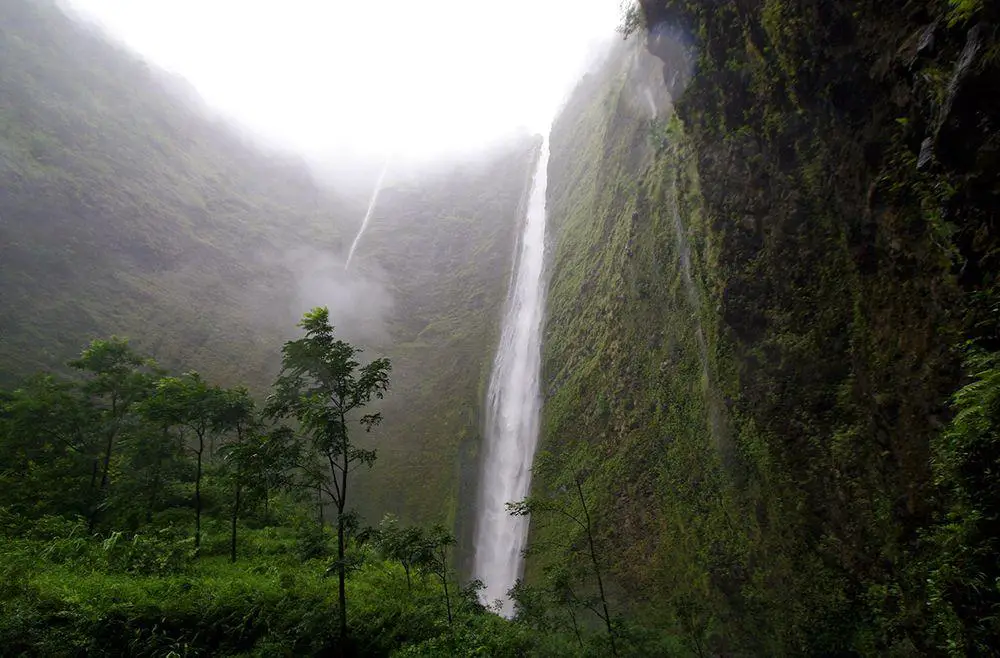 Lower part of Hiilawe Falls in Waipio Valley, one of the wonders of Hawaii