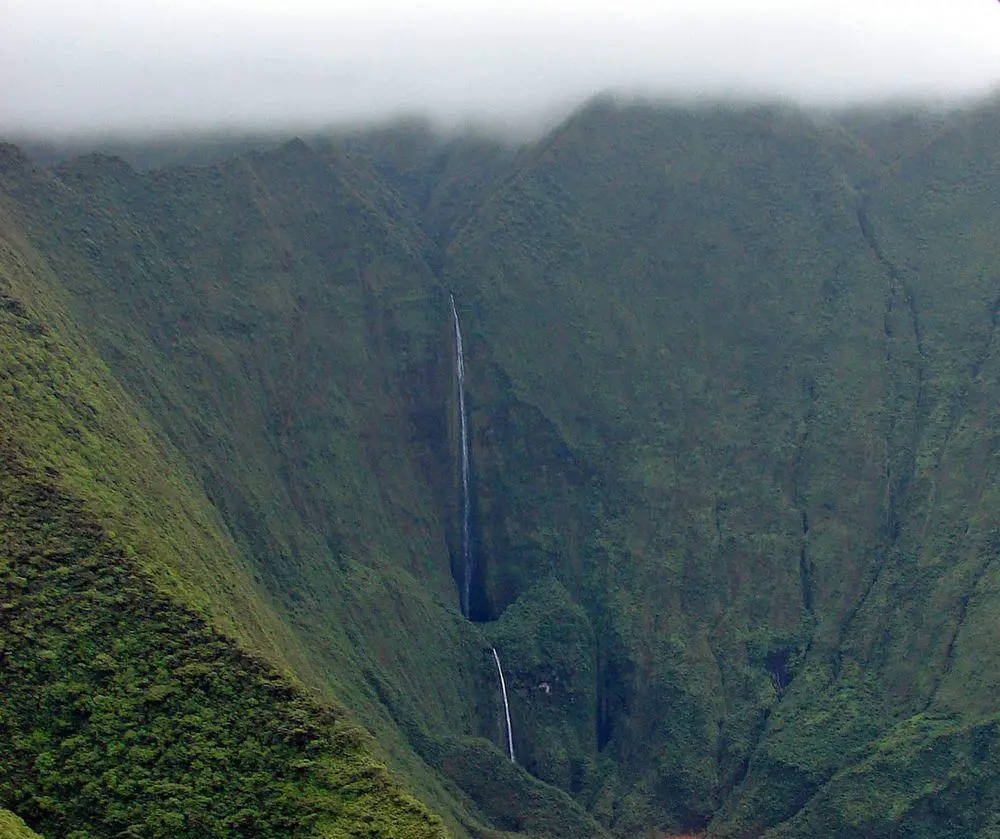 Honokohau Falls from the air, Hawaii