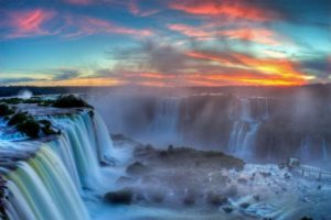Sunset at Iguazu Falls, from Brazil