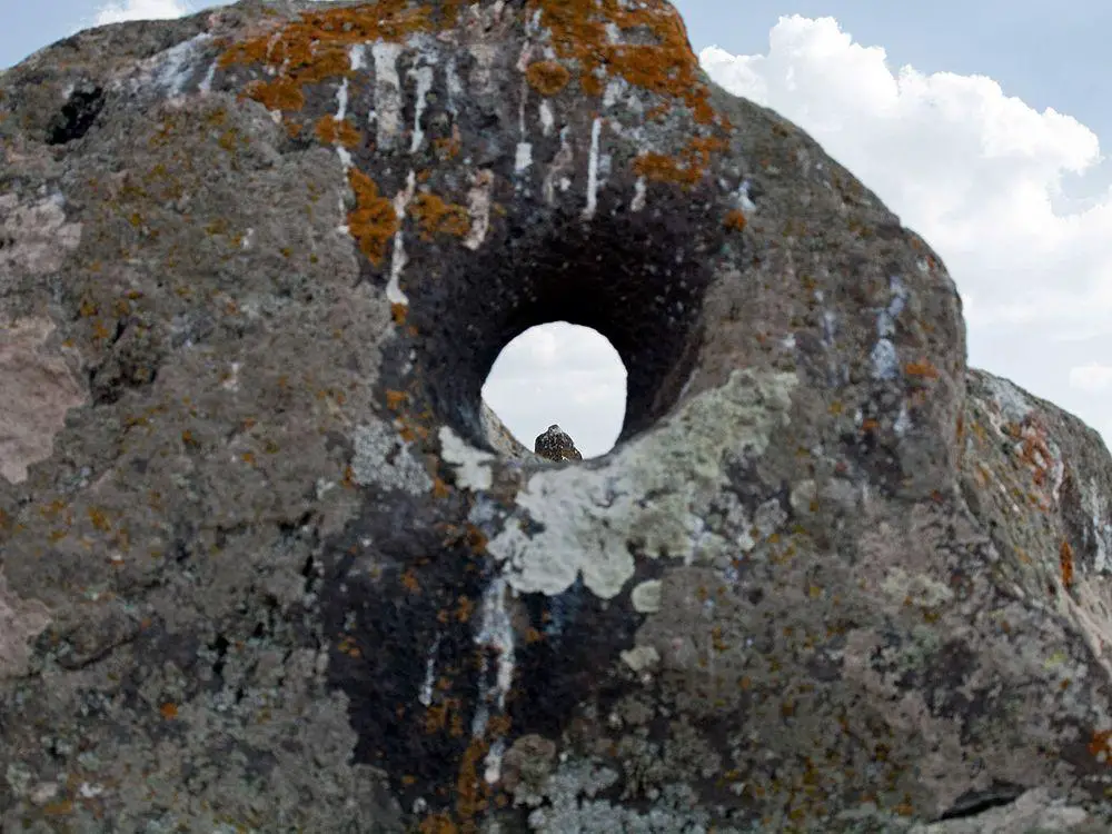 Hole in the stone of Karahunj stone settings, Armenia