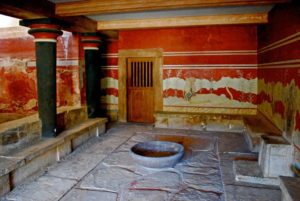 Reconstructed interior in Knossos Palace, Greece