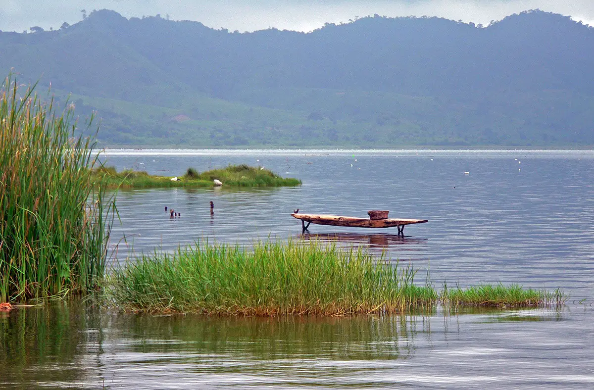 Lake Bosumtwi in Ghana with the local wooden boat - padua