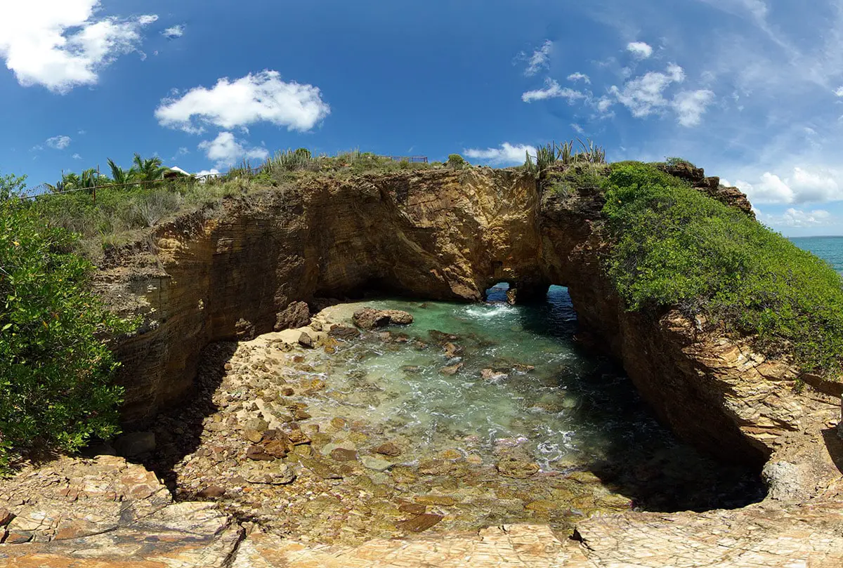 Le Trou de David (image has fisheye distortion) before its collapse, Saint Martin