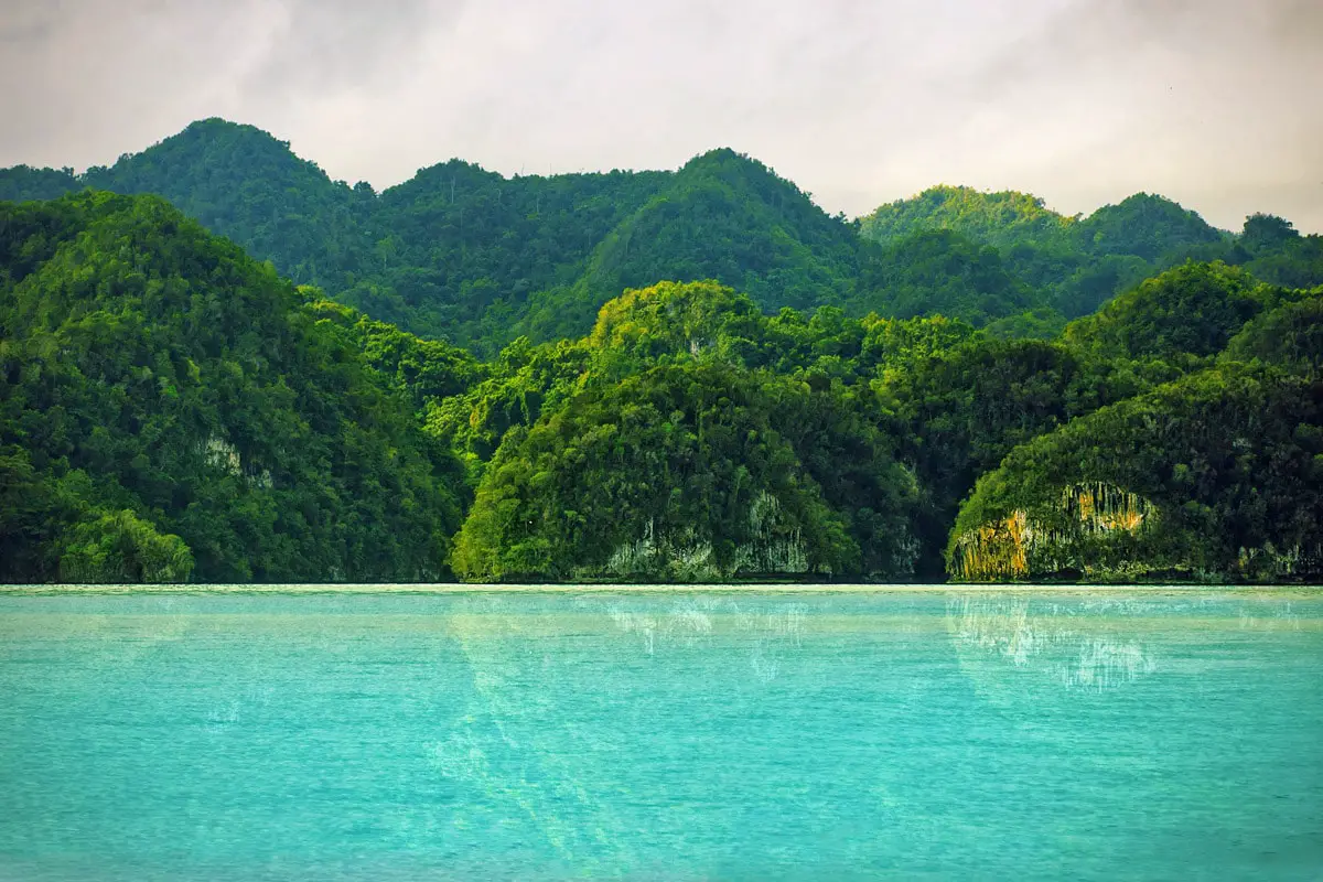 Los Haitises limestone hills from the sea, Dominican Republic