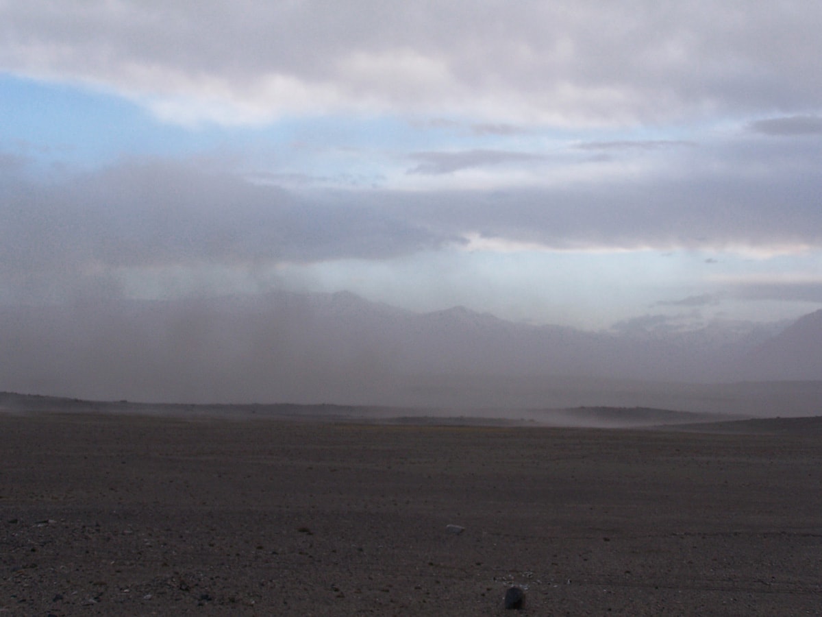 Dust storm in Markansu dry valley - Valley of Tornadoes, Tajikistan