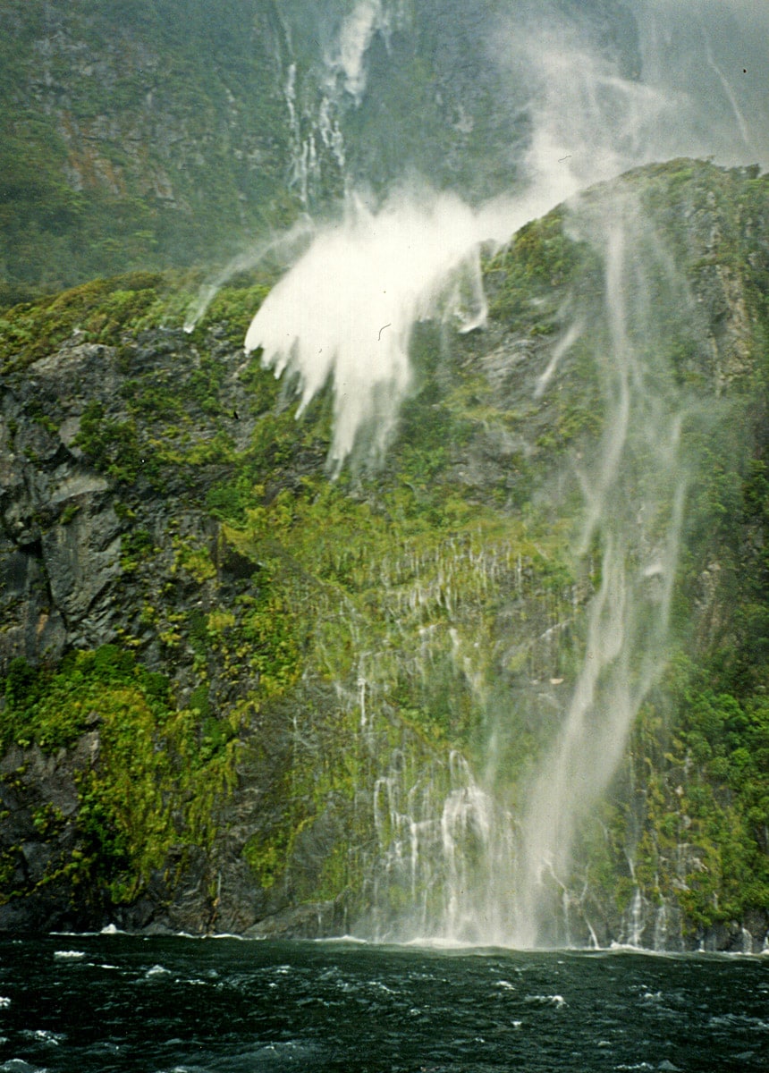 Milford Sound. This waterfall is more than 100 m high