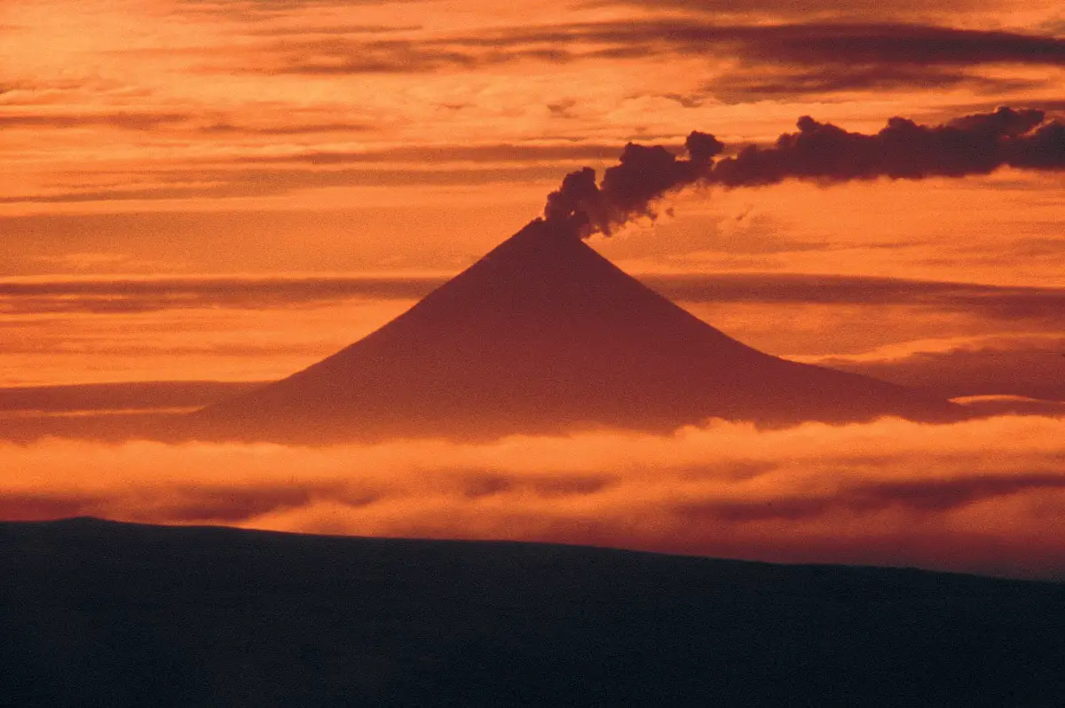 Mount Shishaldin at sunset, Aleut Islands - one of the wonders of Alaska