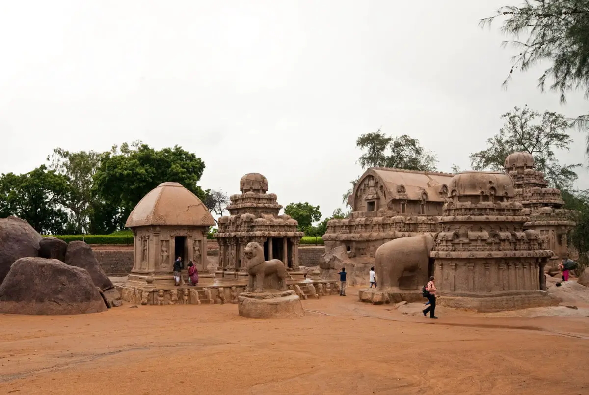 Pancha Rathas in Mahabalipuram, an overview from the north