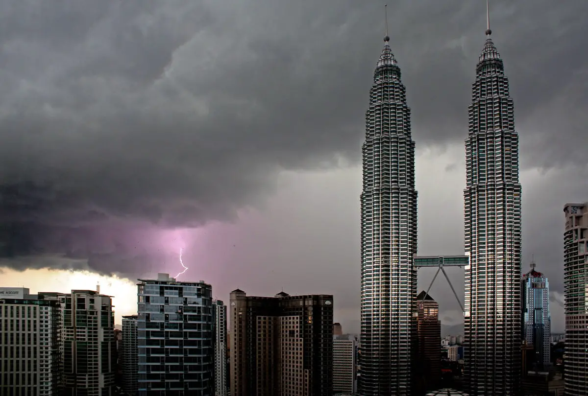 Petronas Towers and lightning, Malaysia