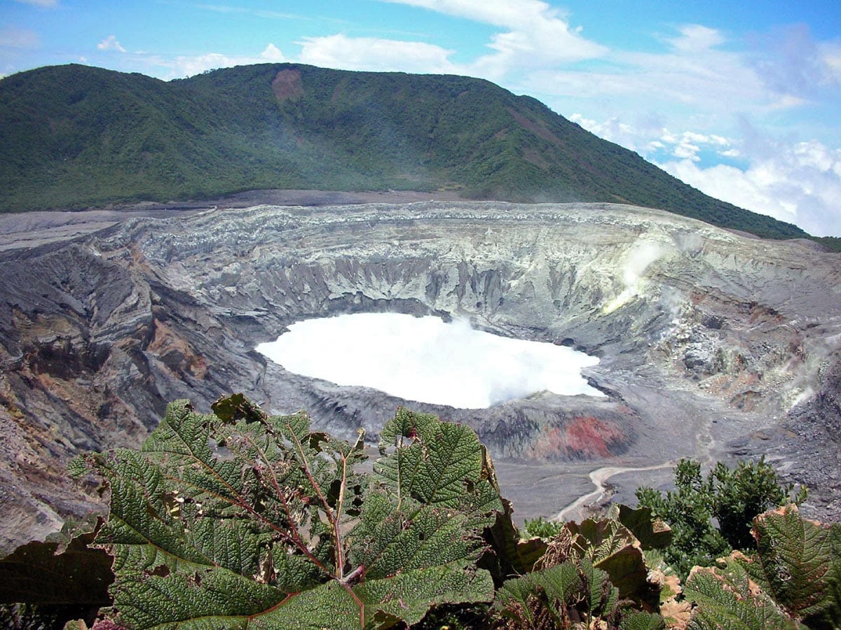 Laguna Caliente in Poás crater in white color
