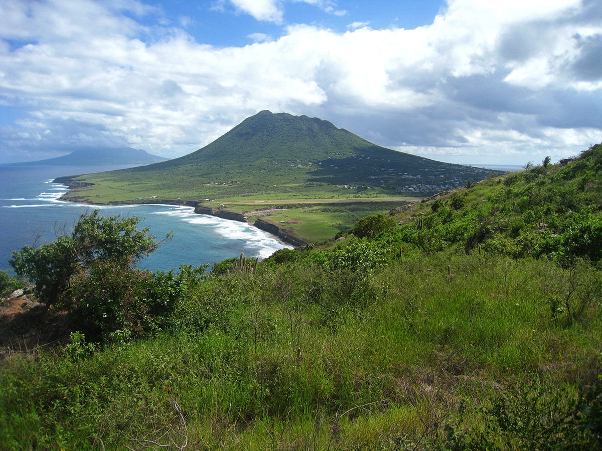 Quill volcano in Sint Eustatius. Far in the background - St. Kitts island