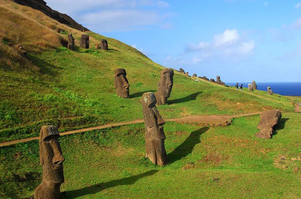 Slopes of Rano Raraku with abandoned moai, Rapa Nui