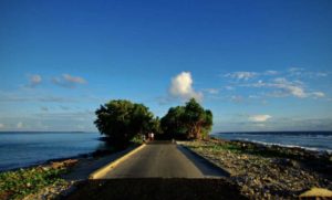 Funafuti in Tuvalu - road and ocean