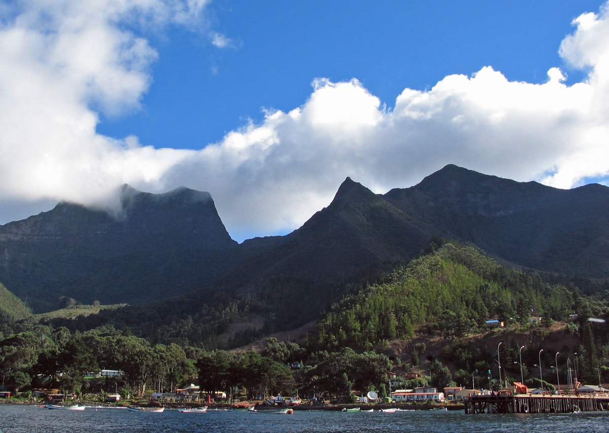 Robinson Crusoe Island, San Juan Bautista village in the forefront