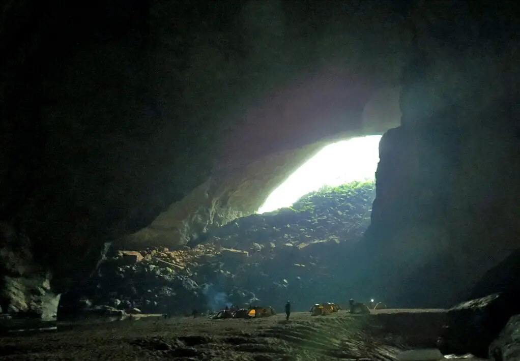 Camp in the entrance part of Son Doong Cave, Vietnam