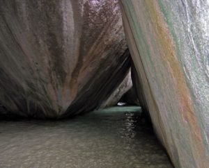 The Baths in British Virgin Islands, passage between giant granite boulders