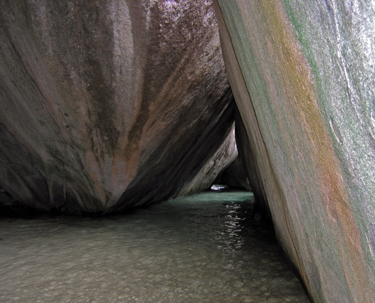 The Baths in British Virgin Islands, a passage between giant granite boulders
