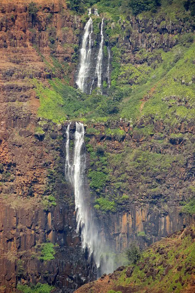 Waipoo Falls are blown sideways, Hawaii