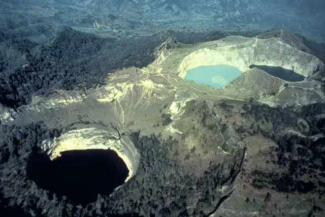 Kelimutu crater lakes from above, Flores