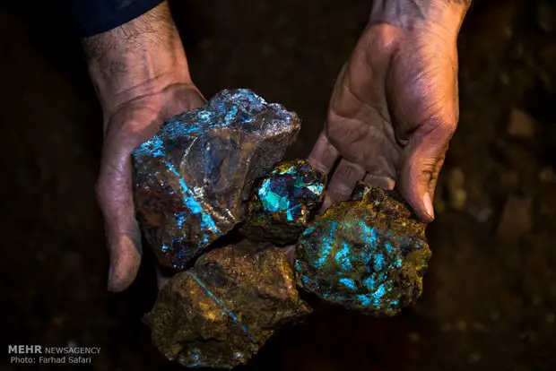 Freshly mined turquoise in Nishapur mines