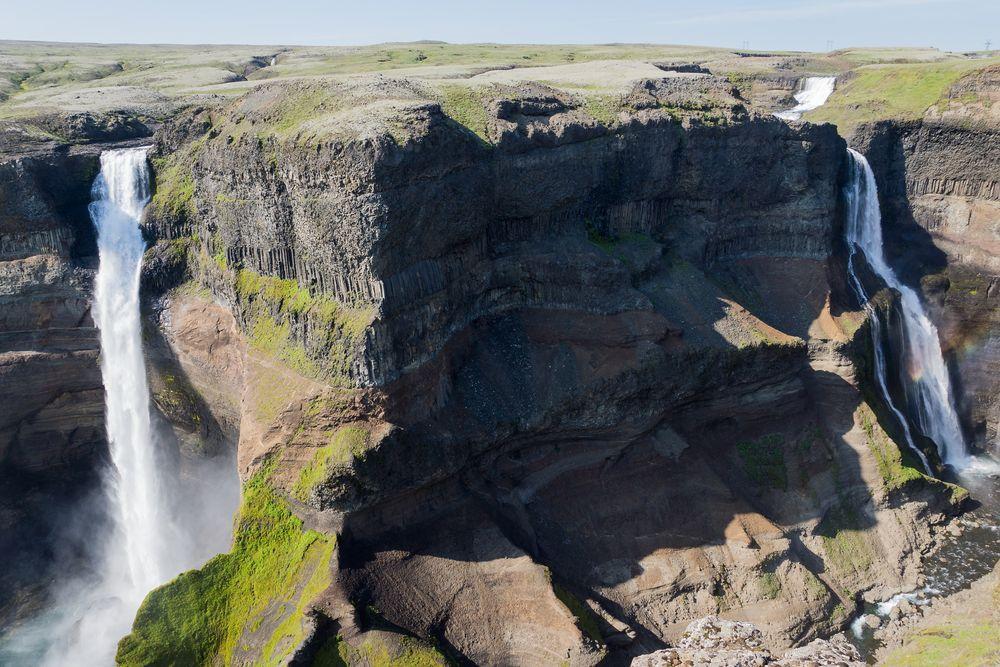 Háifoss to the right and Granni - to the left