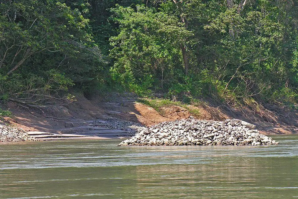 Possible remnant of Mayan bridge in Usumacinta River at Yaxchilan