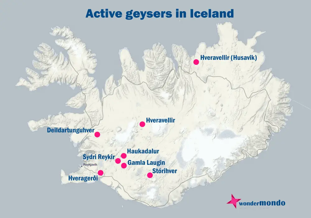 Geysers of Iceland on the map