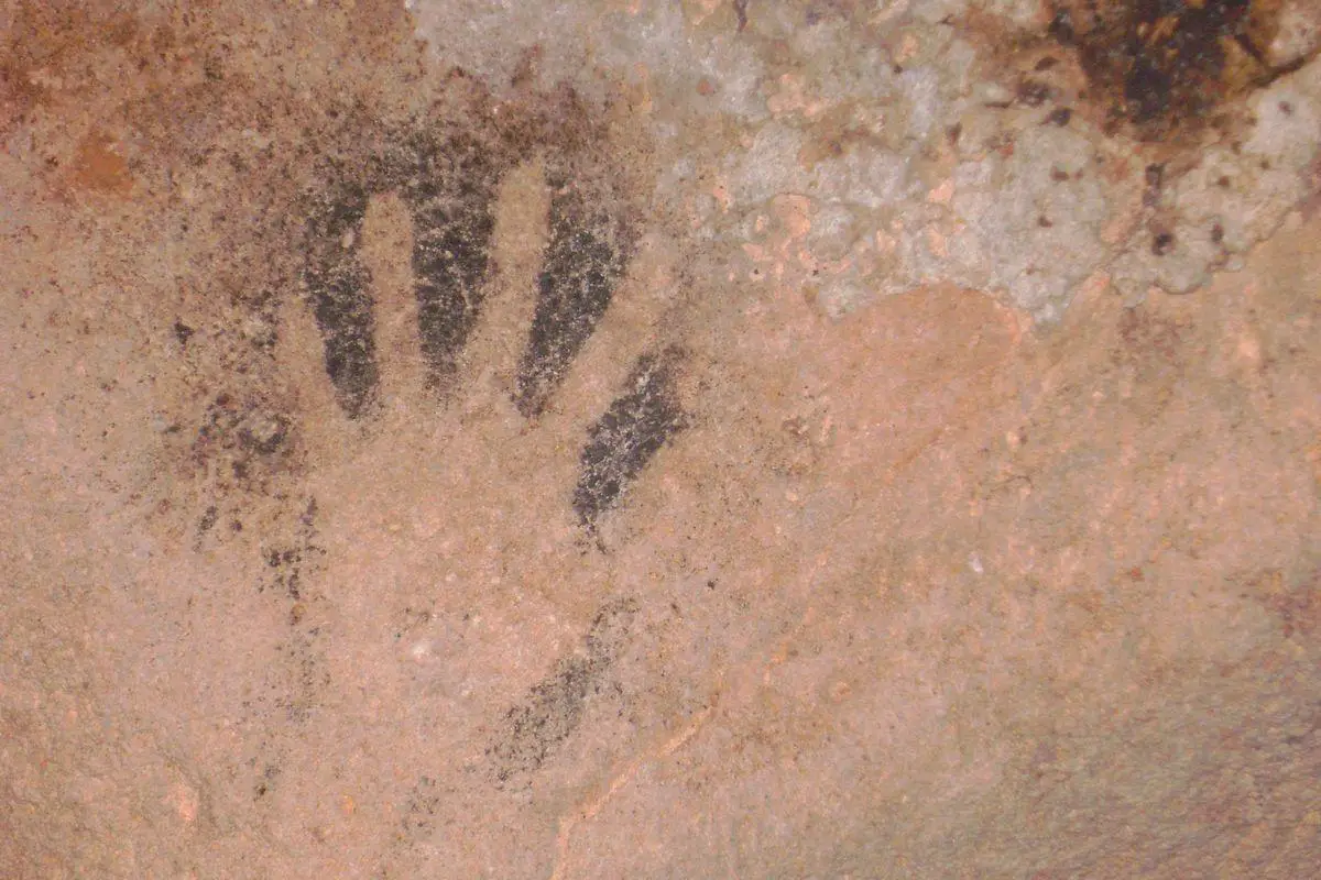 Hand stencil in Loltun Cave