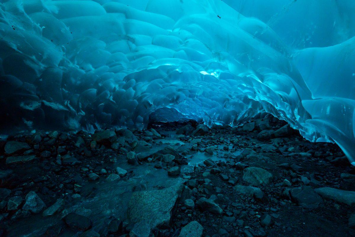Inside one of Mendenhall Glacier Ice Caves