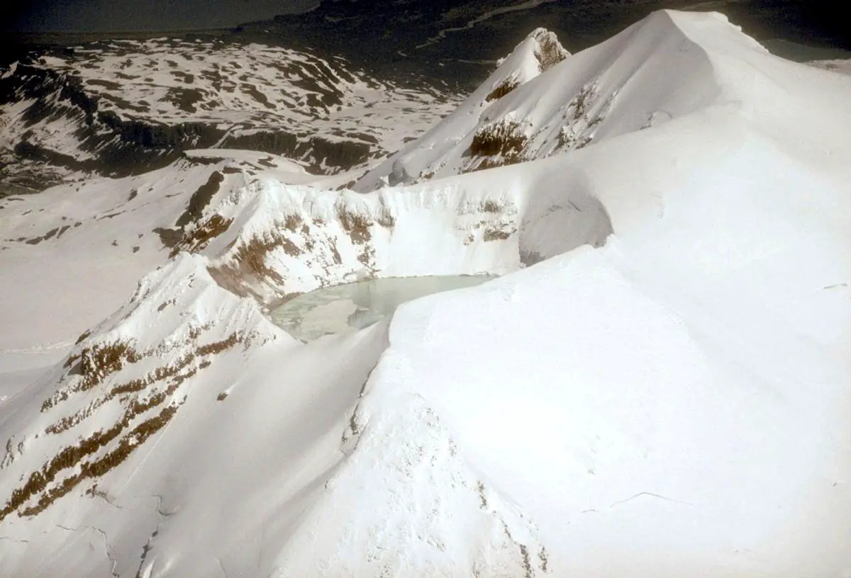 The acidic crater lake of Mount Douglas