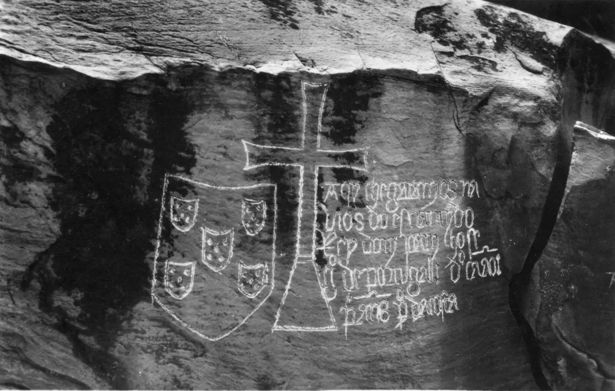 Inscription left by Diogo Cão on a stone near Yellala Falls in 1485