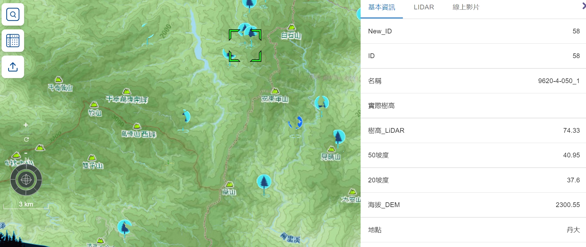 The map of tall trees in Taiwan