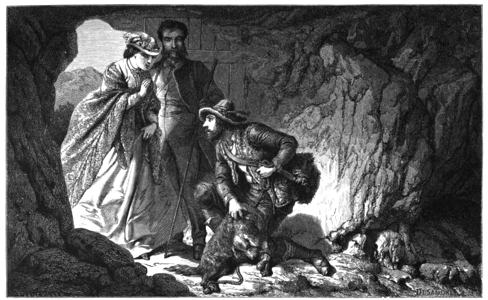 Grotta del Cane (Cave of Dogs). Drawing from 1865 depicts a suffocated dog that is shown to tourists
